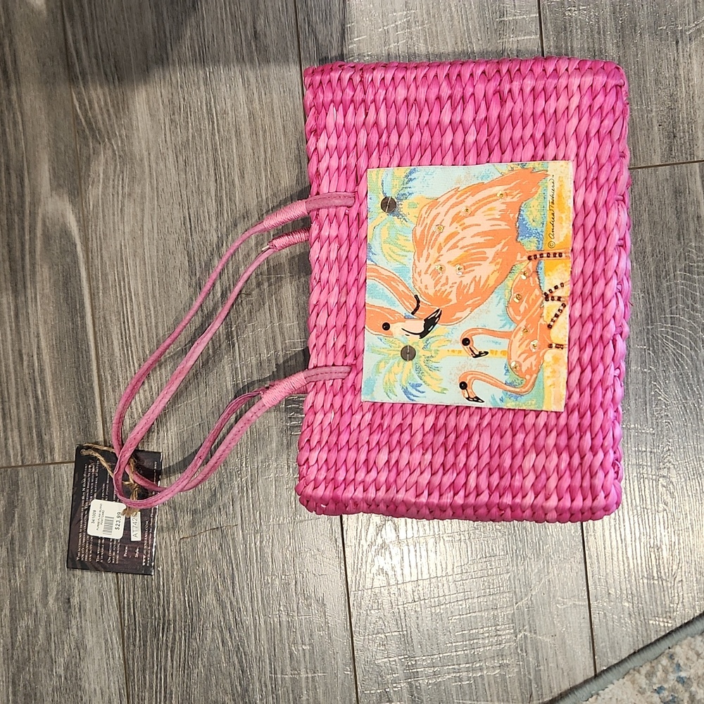 NWT Sun & Sand Pink Flamingo Woven Tote Bag